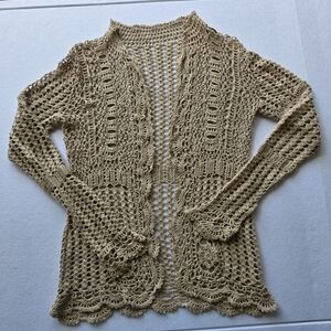 Elegant Crochet Open-Front Sweater - Tan